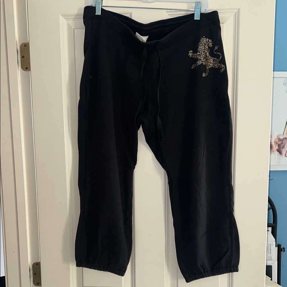Black Capri sweatpants Pants with Gold Embellishment